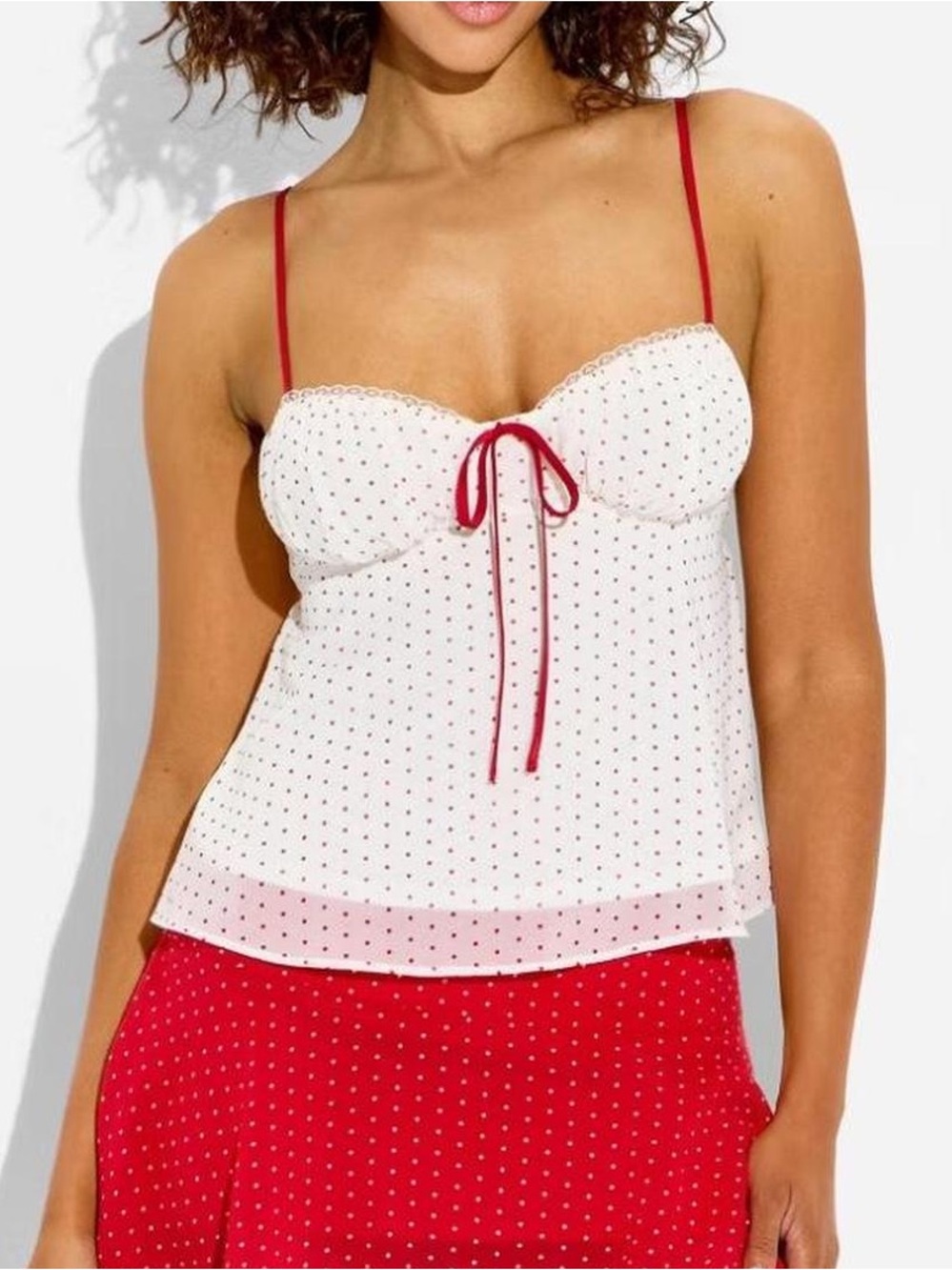 Wild Fable Women's Ruched Cup Open Neck Cami in Cream Red Polka Dots - Size XL